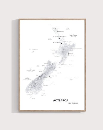 NOWA ZELANDIA  nazwy w jęz Māori  plakat mapa, maps by P