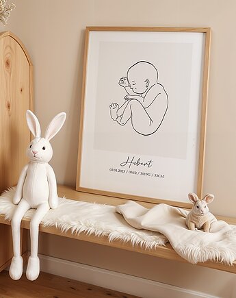 Metryczka Dziecka LineArt - personalizowany plakat z noworodkiem typ2, Dekoracjan