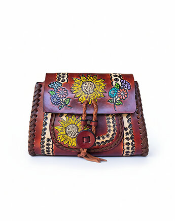 Torebka skórzana Ivanna ręcznie robiona kwiaty, SempreArte