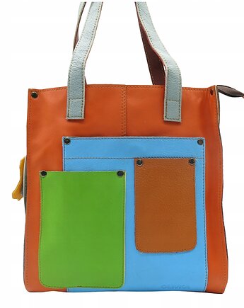Torebka damska shopper, pojemna, skórzana ze skrawków kolorowa OLIVKA, Olivka Warsaw