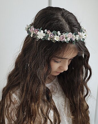 Wianek komunijny dla dziewczynki biel,fiolet, zieleń., Petite Dame