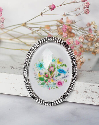 BROSZKA ''bukiecik", duża, efektowna, motywem graficznym, Chodelska Art Studio