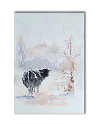 Akwarela ręcznie malowana "Zimowy spokój", Galeria Alma