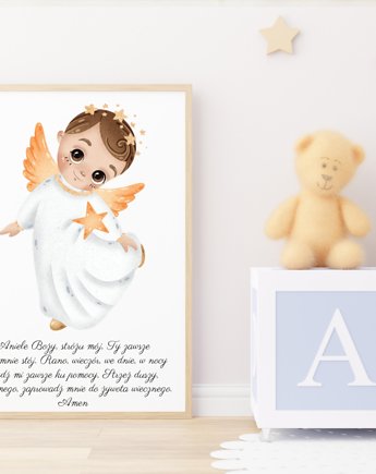 Anioł obrazek dla dziecka modlitwa Aniele Boży chrzest, black dot studio