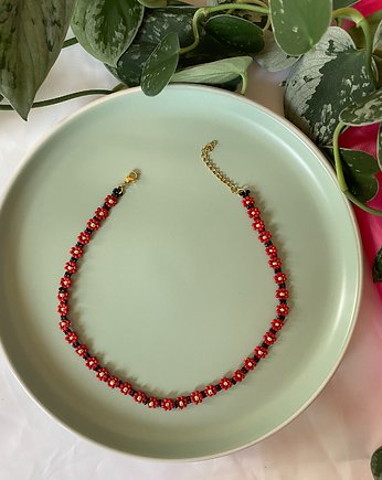 Naszyjnik szklane koraliki kwiatki, Panji Handmade