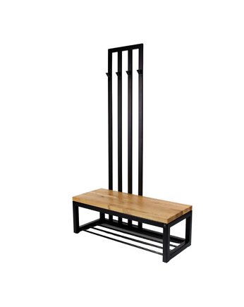 Ławka Metalowa Z Wieszakiem Loft Siedzisko Drewno Lite Dąb LM-73, EMRA WOOD DESIGN