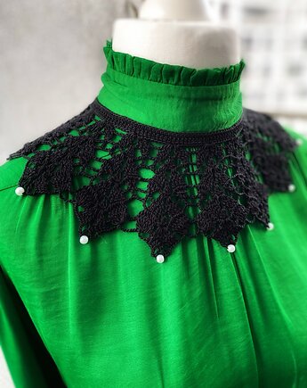 Koronkowy kołnierzyk naszyjnik czarny z perełkami liście, Księżycowa ćma