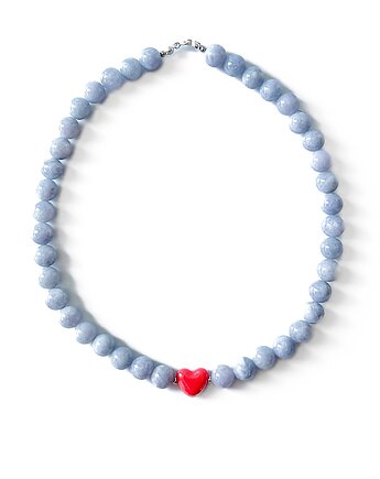 Naszyjnik z chalcedonu z ceramicznym sercem, Gutowska jewelry