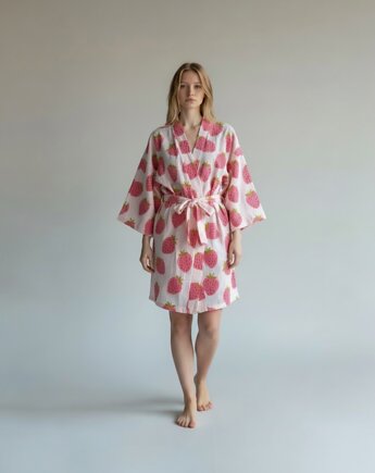 Szlafrok narzutka kimono w truskawki, HisOutfit