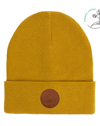 Czapka beanie z bawełny organicznej musztardowa, KABAK