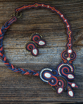 Jesienny komplet soutache  naszyjnik i kolczyki, Mró Soutache