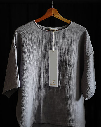 T-shirt oversize muślin JASNO SZARY, LAPINOU