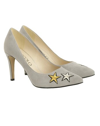 Czółenka skórzane na szpilce - ozdobny haft w gwiazdy  (6395), BOSCCOLO