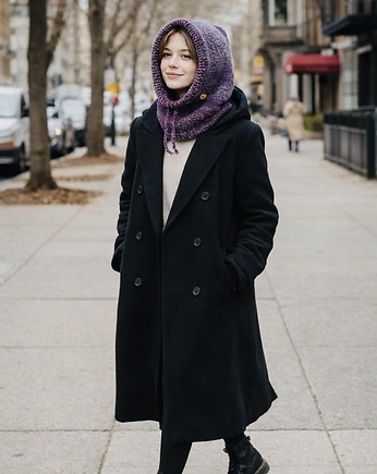 Balaclava oversize kominiarka kaptur zamiast czapki z wełną merino, splotomaniaa