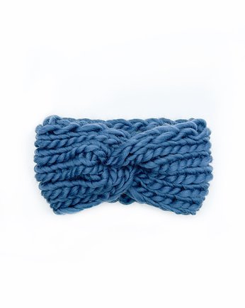 Niebieska opaska turban z grubej wełny peruwiańskiej, Holy Alpaca Knit
