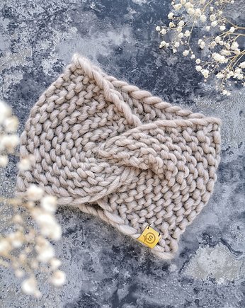 WOOLY wełniana opaska twist beżowa, sploteka
