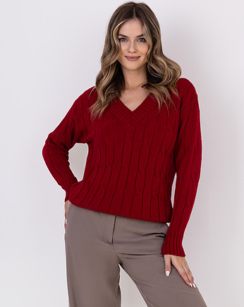 Sweter w warkoczowy wzór - SWE316 czerwony MKM, MKMswetry