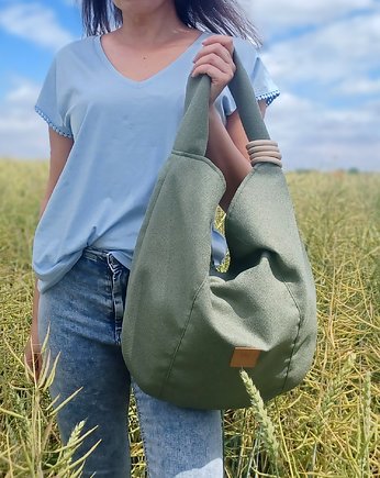 Duża torba hobo na ramię z plecionki Zielona, sabi tatka