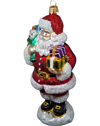 Ręcznie malowana szklana bombka Mikołaj z workiem prezentów, STARGLASS
