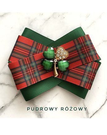 Świąteczna Brosza z czterolistną koniczyną  Na szczęście, Pudrowy Różowy
