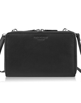 Damska mała torebka skórzana kopertówka na ramię do ręki czarna, Paolo Peruzzi