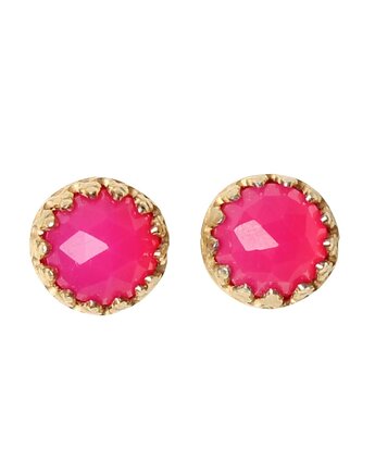 Kolczyki złote sztyfty Petite z agatem różowym, Blooming Stones