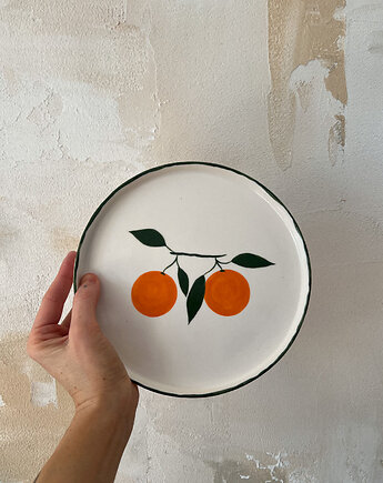 Talerz porcelanowy z pomarańczami  z zielonym rantem / 21 cm, Soul Label