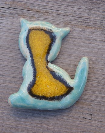 Ceramiczny magnes kot turkusowy, Gliniana Koniczynka