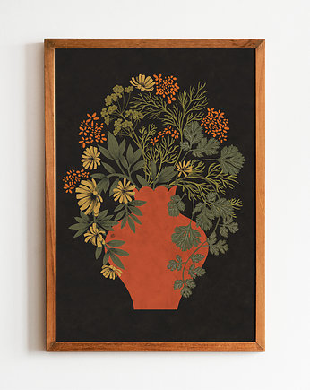 Orange vase, plakat botaniczny, plakat kwiaty, OKAZJE - Prezent na Parapetówkę