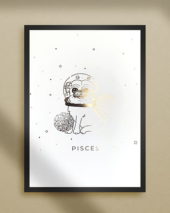 Plakat złocony - Mops Pisces, PADE SPACE