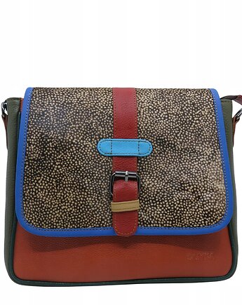 Torebka damska klasyczna na ramię skórzana pojemna klapka wzór OLIVKA, Olivka Warsaw