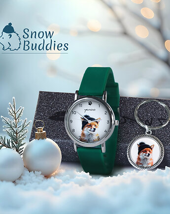 Zestaw prezentowy - Lisek - zegarek i brelok - silikonowy, zielony, yenoo