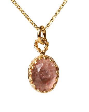 Minimalistyczny złoty naszyjnik z kwarcem truskawkowym w stylu Vintage, Blooming Stones