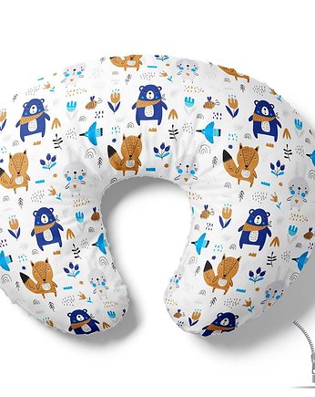 Poduszka rogal do karmienia Granatowy miś na łące, Baby Love Decor