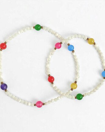 RAZEM TANIEJ! bransoletki na rękę i nogę : muszla biała i kolorowy jadeit, kaktusia