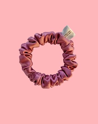 Gumka jedwabna, scrunchie, gumka satynowa truskawkowy róż MINI, Capillum