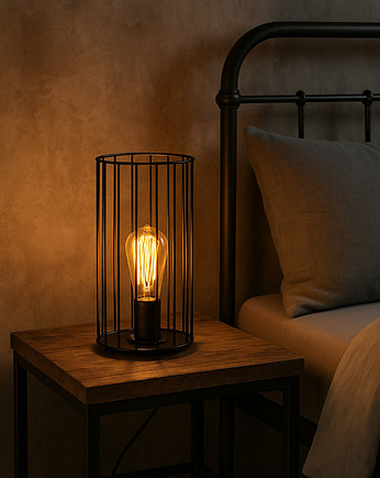 Loftowa lampka nocna do sypialni DAVOS LOFTczarna metalowa druciana, lampy loftowe LYSNE LOFT