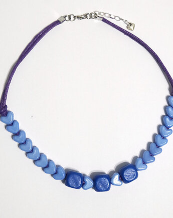 Naszyjnik - Niebieskie serca, drewniany, yenoo