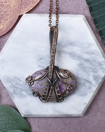 Miedziany wisiorek wire wrapping z purpurytem #416, Spirit Of Copper