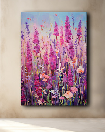 Kwiaty malwy - Obraz na płótnie - Druk, Blejtrama - Akwarela, Olej, Boho #20, Black Sapphire Art
