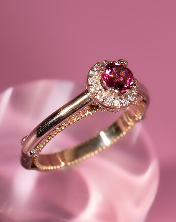 Pierścionek zaręczynowy złoto, turmalin i diamenty, Amber by Baco