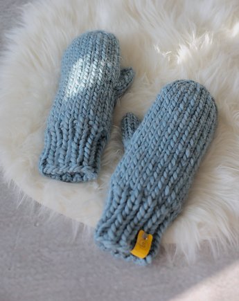 WOOLY wełniane rękawiczki na drutach  niebieskie, sploteka