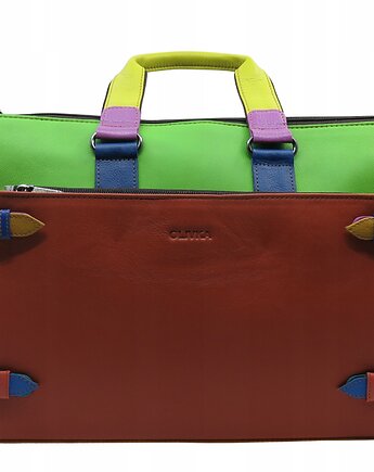 Skórzana aktówka damska pojemna miejsce na laptop, kieszenie eko OLIVKA, Olivka Warsaw