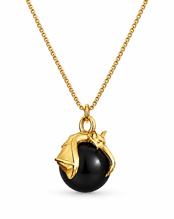 Nietoperz z czarną perłą- naszyjnik srebro złocone 24K, ISSI Jewelry