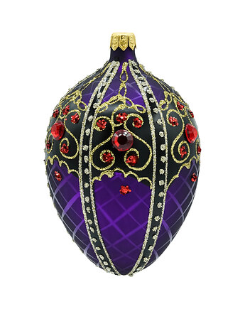Bombka choinkowa szklana ręcznie malowana: Jajo Faberge: czarno-purpurowe, Syn Bombkarza
