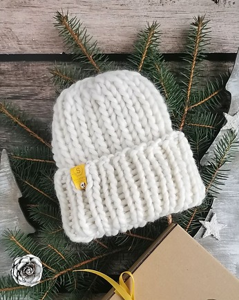 WOOLY złamana biel Wełniana czapka zimowa, sploteka