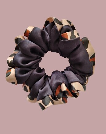 Gumka jedwabna, scrunchie, frotka panterka czarny MAXI, Capillum