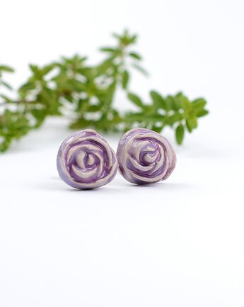 Fioletowe róże- kolczyki ceramiczne 3d, Dorca