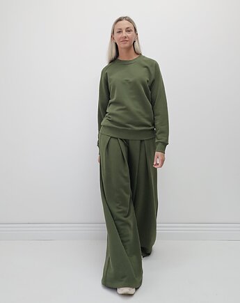 Sarai wygodny komplet bluza i szerokie spodnie z zakładkami Khaki, Ablush