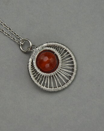 Wisiorek koło kółko czerwony karneol wire wrapping, Agata Rozanska